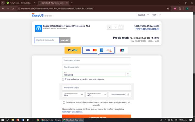 EaseUS checkout page showing EaseUS discount code box | Screenshot taken by SimplyCodes community member on Sep 14, 2025