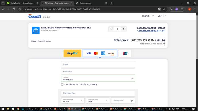 EaseUS checkout page showing EaseUS discount code box | Screenshot taken by SimplyCodes community member on Aug 31, 2025