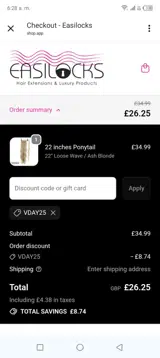 Vday25 coupon verification screenshot