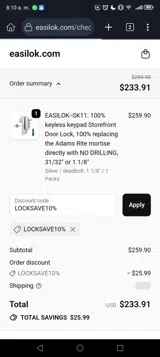 LOCKSAVE10% coupon verification screenshot