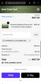 East Coast Sod coupon verification screenshot