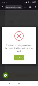 STORE825 coupon verification screenshot