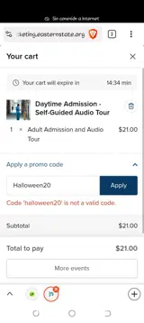 Halloween20 coupon verification screenshot
