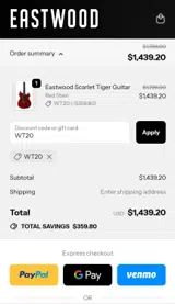 Eastwood Guitars coupon verification screenshot