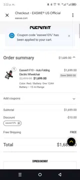 easwe10% coupon verification screenshot