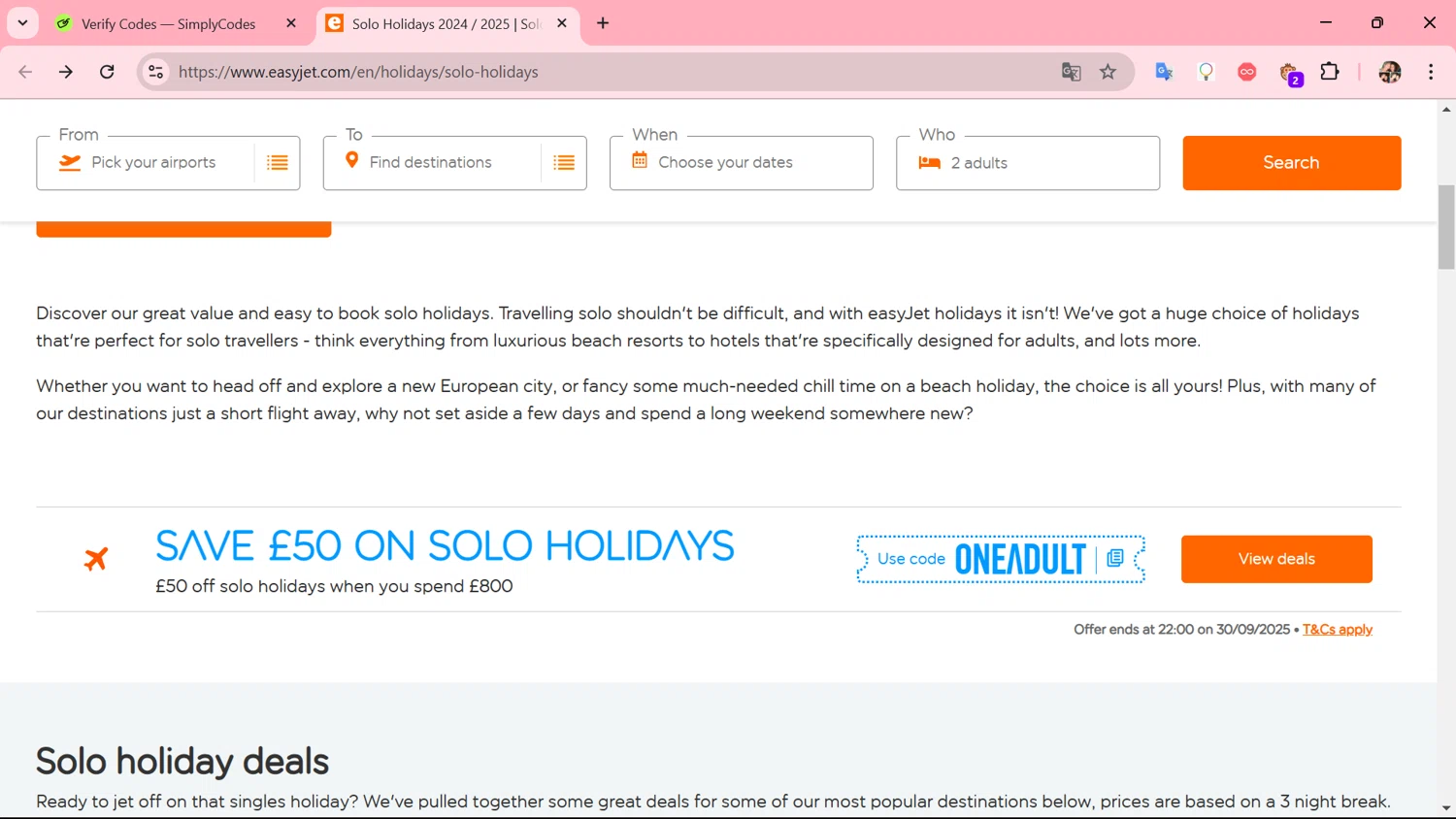 where to use easyJet holidays promo code box