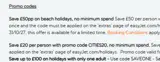 easyJet holidays coupon verification screenshot