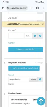 Easy Song coupon verification screenshot