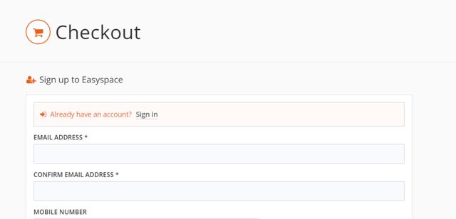 EasySpace checkout page showing EasySpace promo code box | Screenshot taken by SimplyCodes community member on Jan 8, 2025
