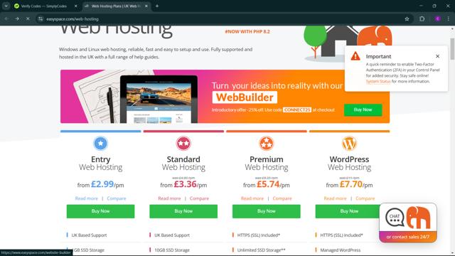 EasySpace checkout page showing EasySpace promo code box | Screenshot taken by SimplyCodes community member on Feb 21, 2025