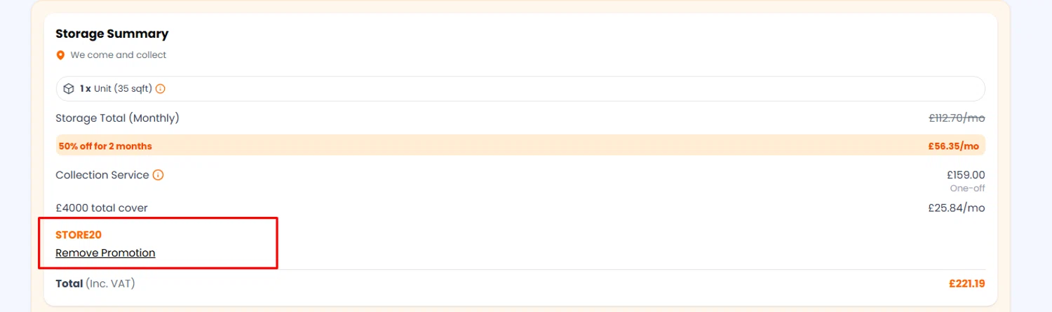 Easy Storage promo code screenshot showing code STORE20 applied at Easy Storage checkout page. Uploaded by SimplyCodes community member PaulSkenes on May 31, 2026
