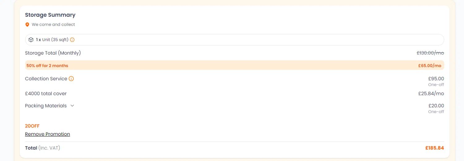 Easy Storage promo code screenshot showing code 20OFF applied at Easy Storage checkout page. Uploaded by SimplyCodes community member RonaldAcunaJr on Feb 12, 2026