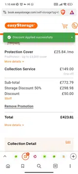 easyStorage coupon verification screenshot