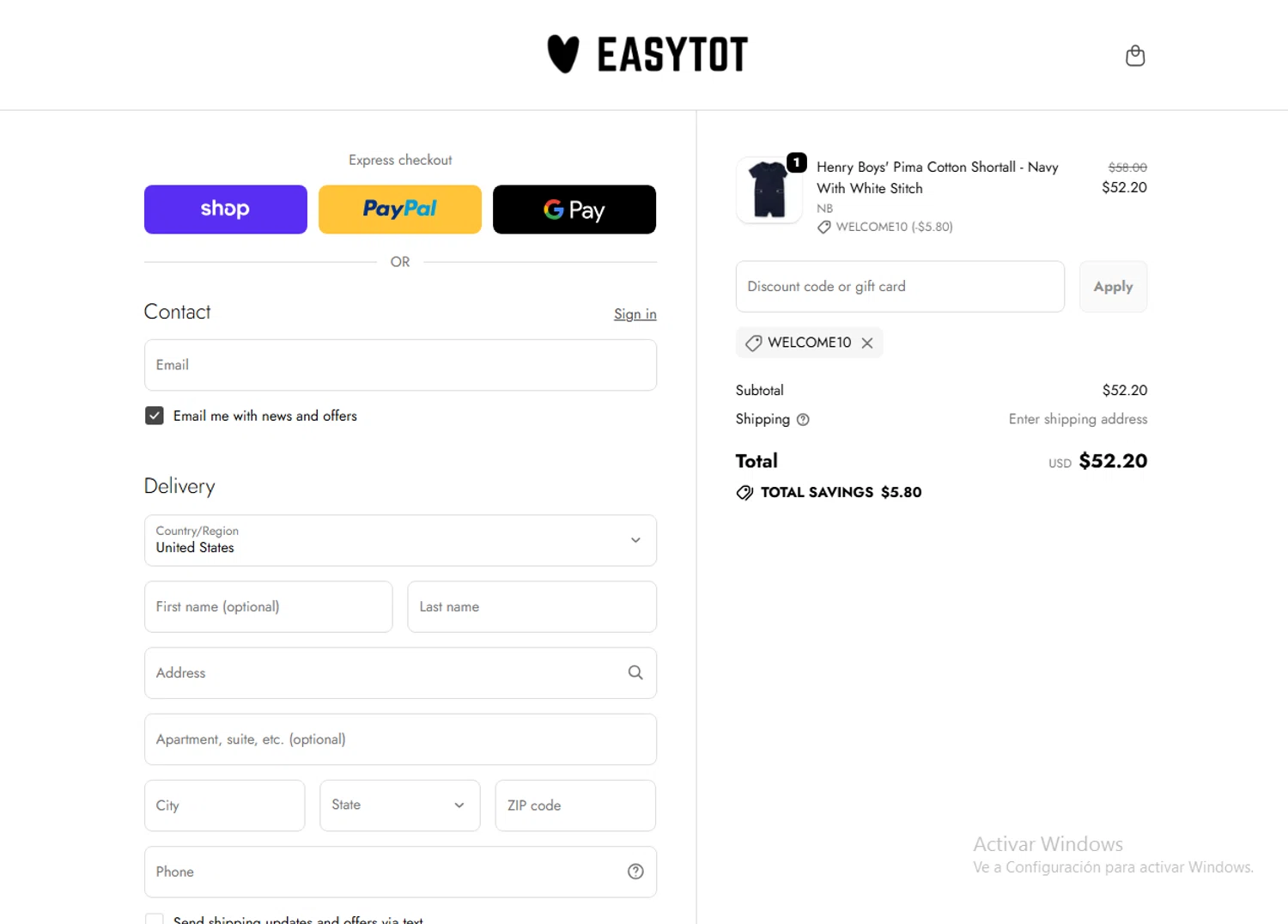 EasyTot promo code screenshot showing code WELCOME10 applied at EasyTot checkout page. Uploaded by SimplyCodes community member SavvySaver9108 on Nov 19, 2025