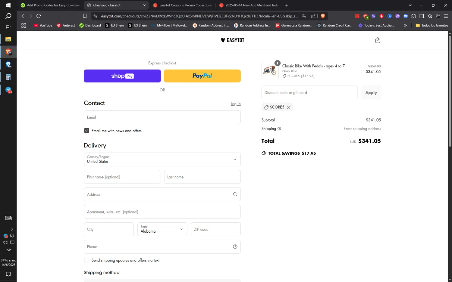 EasyTot promo code screenshot showing code SCORE5 applied at EasyTot checkout page. Uploaded by SimplyCodes community member ilarrazaM1 on Jun 14, 2025