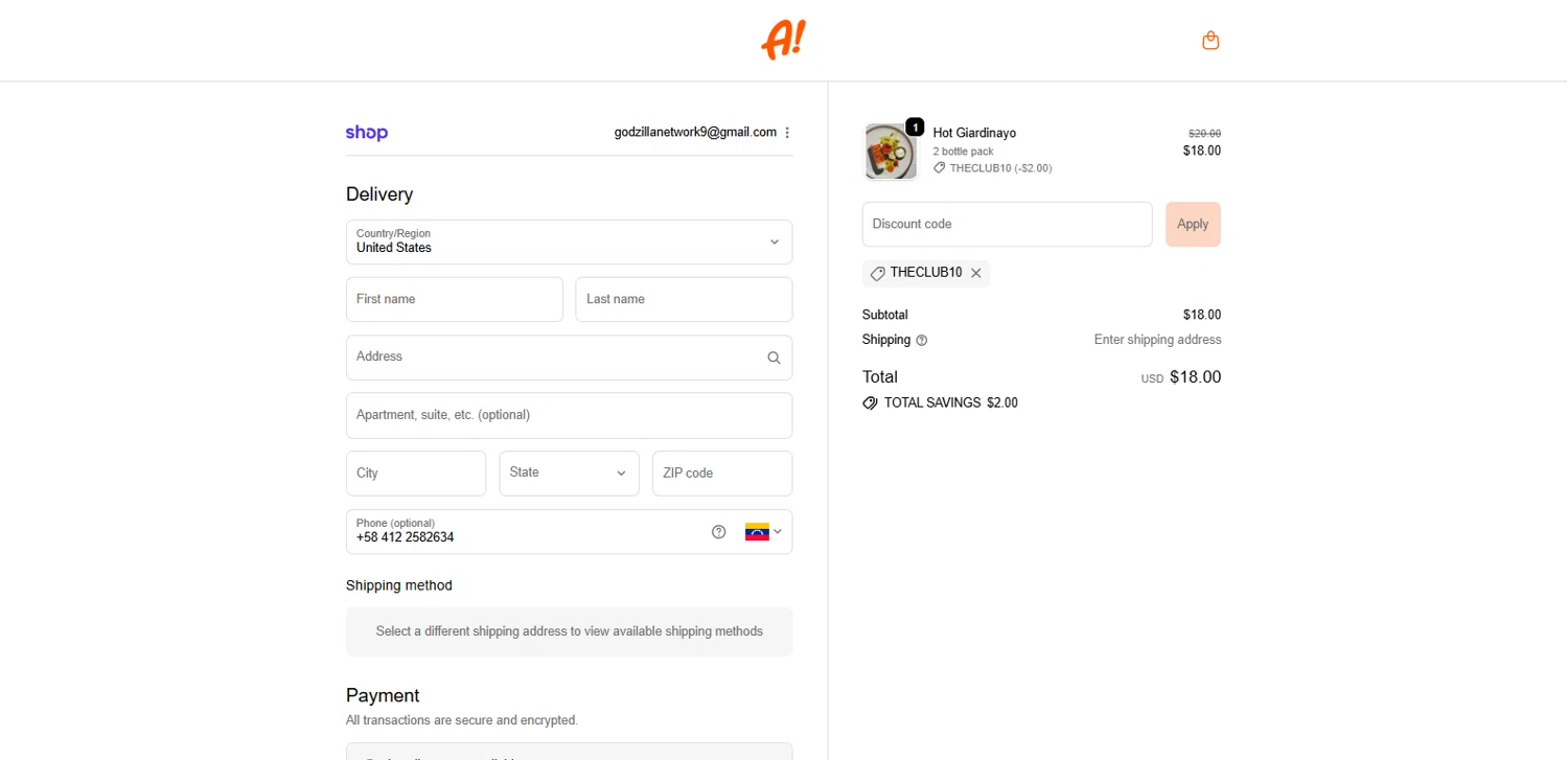 Ayoh! discount code screenshot showing code THECLUB10 applied at Ayoh! checkout page. Uploaded by SimplyCodes community member dimitriv on Oct 5, 2025