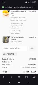 Eat Cake Today coupon verification screenshot