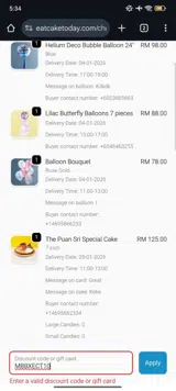 Eat Cake Today coupon verification screenshot