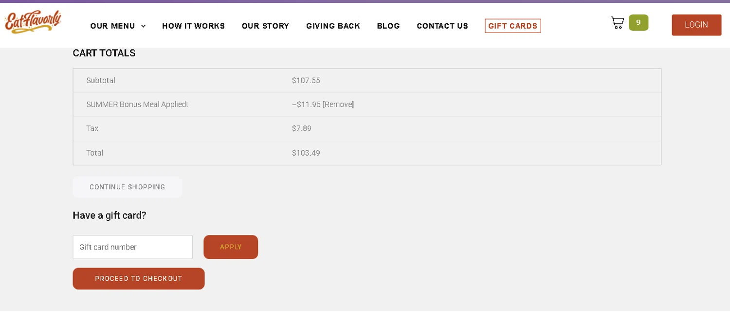 EatFlavorly promo code screenshot showing code SUMMER applied at EatFlavorly checkout page. Uploaded by SimplyCodes community member beatrizcastillo on Jun 13, 2026