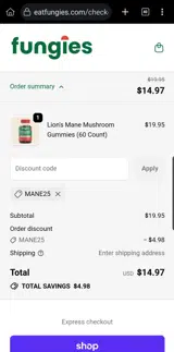 MANE25 coupon verification screenshot