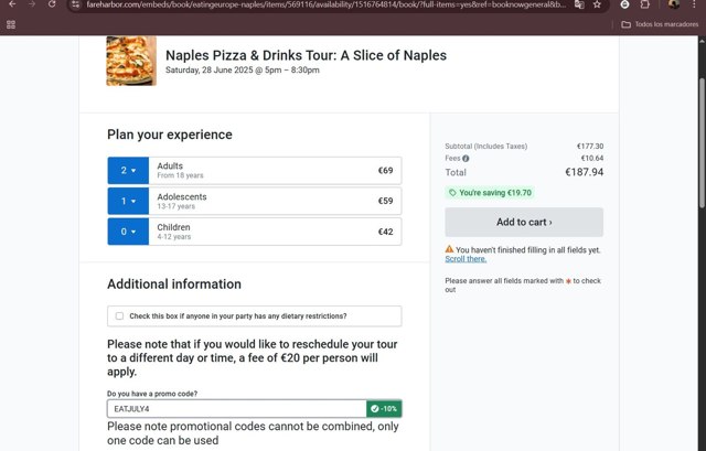 Eating Europe checkout page showing Eating Europe promo code box | Screenshot taken by SimplyCodes community member on Jun 26, 2025