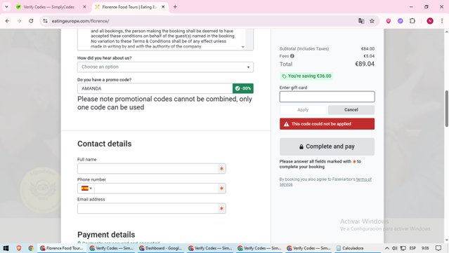 Eating Europe checkout page showing Eating Europe promo code box | Screenshot taken by SimplyCodes community member on Jul 3, 2025