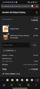 IRVINS International coupon verification screenshot
