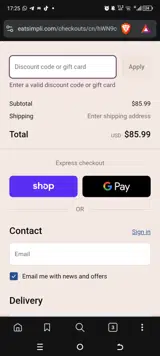 Eat Simpli coupon verification screenshot