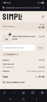 Eat Simpli coupon verification screenshot