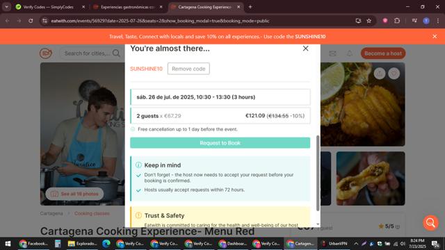 EatWith checkout page showing EatWith promo code box | Screenshot taken by SimplyCodes community member on Jul 24, 2025