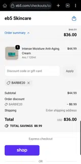 BARBIE20 coupon verification screenshot