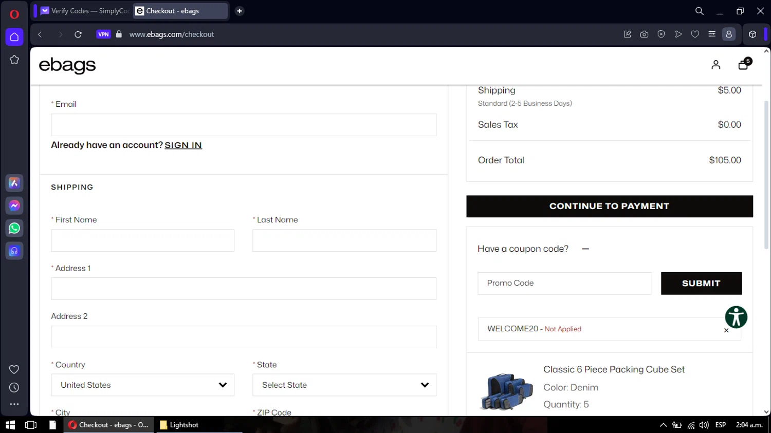 where to use eBags promo code box