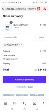 WELCOME397 coupon verification screenshot