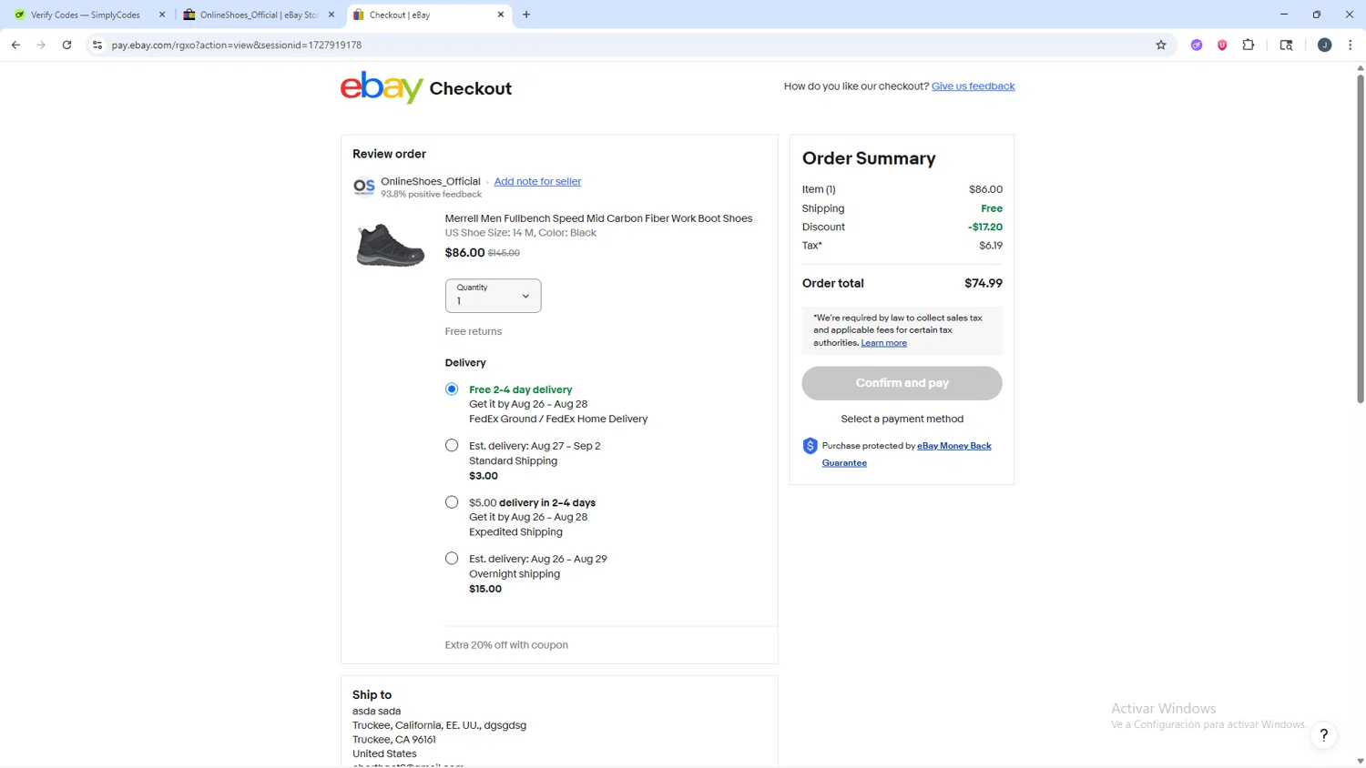 eBay coupon code screenshot showing code OLSEXTRA20 applied at eBay checkout page. Uploaded by SimplyCodes community member AVATIGRITO on Aug 24, 2025