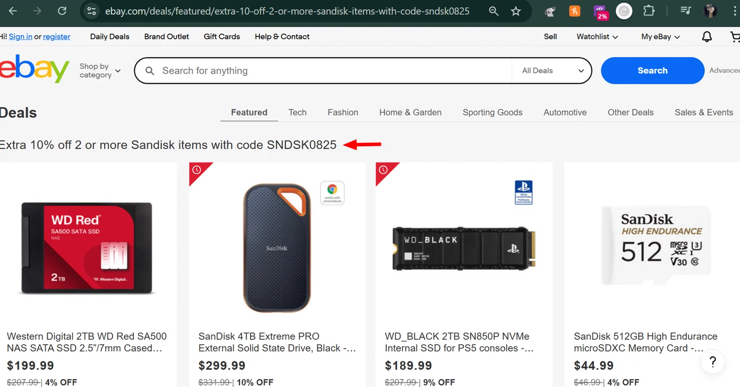 eBay coupon code screenshot showing code SNDSK0825 applied at eBay checkout page. Uploaded by SimplyCodes community member MarUmi on Aug 29, 2025