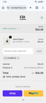 LASHBOSS coupon verification screenshot