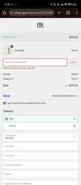 RESTOCK20 coupon verification screenshot