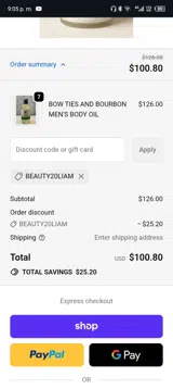 beauty20liam coupon verification screenshot