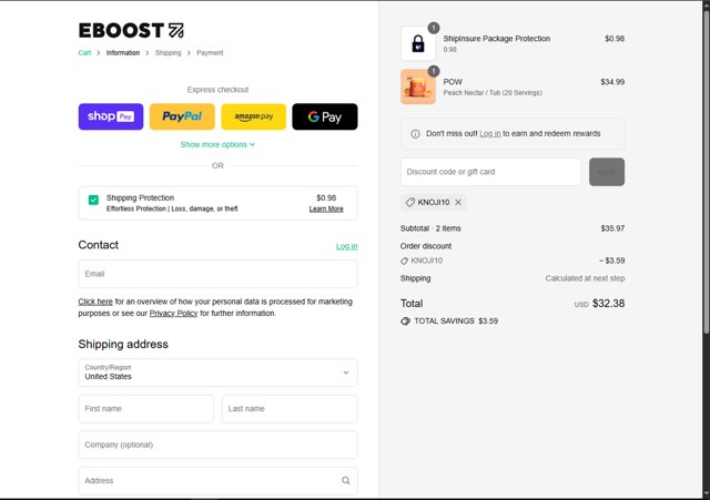 Eboost checkout page showing Eboost promo code box | Screenshot taken by SimplyCodes community member on Aug 27, 2025