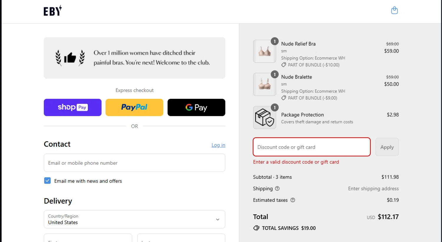 EBY discount code screenshot showing code PANTY applied at EBY checkout page. Uploaded by SimplyCodes community member CouponSage8297 on Aug 23, 2025