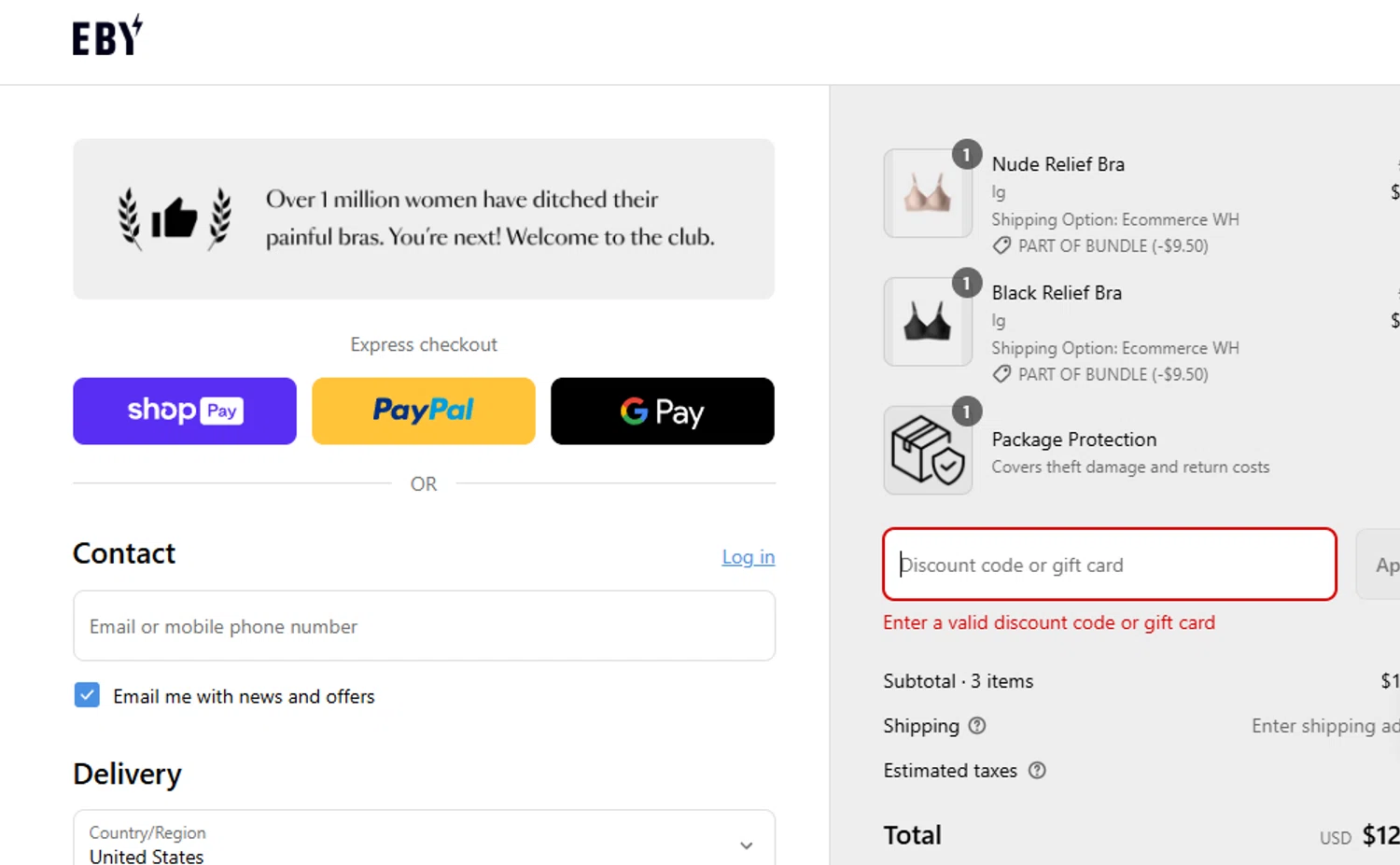 EBY discount code screenshot showing code PANTY applied at EBY checkout page. Uploaded by SimplyCodes community member ThornPrincess on Aug 23, 2025