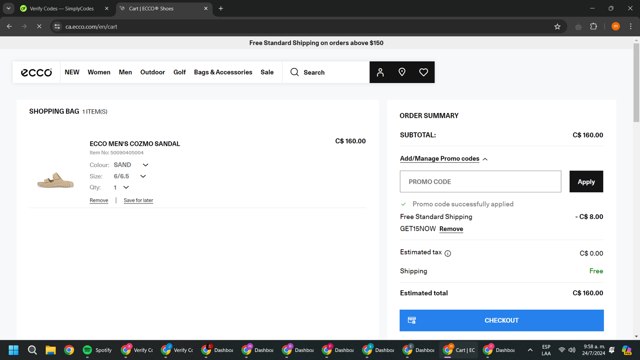 ECCO checkout page showing ECCO promo code box | Screenshot taken by SimplyCodes community member on Jul 24, 2024
