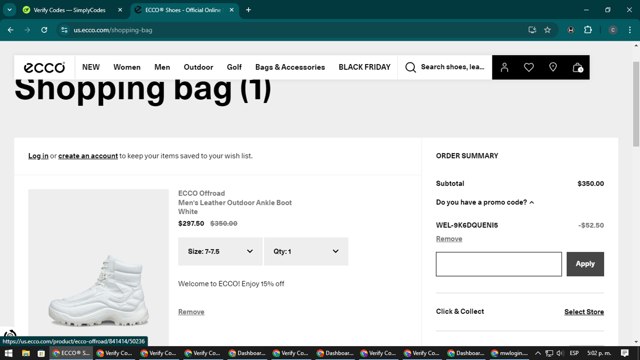 ECCO checkout page showing ECCO promo code box | Screenshot taken by SimplyCodes community member on Nov 20, 2024