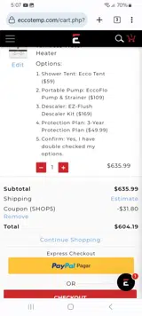 Eccotemp coupon verification screenshot