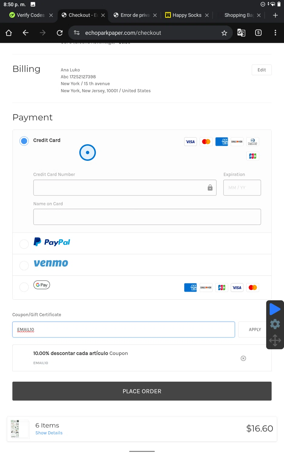 Echo Park Paper coupon code screenshot showing code EMAIL10 applied at Echo Park Paper checkout page. Uploaded by SimplyCodes community member SmartWhiz9028 on May 26, 2025