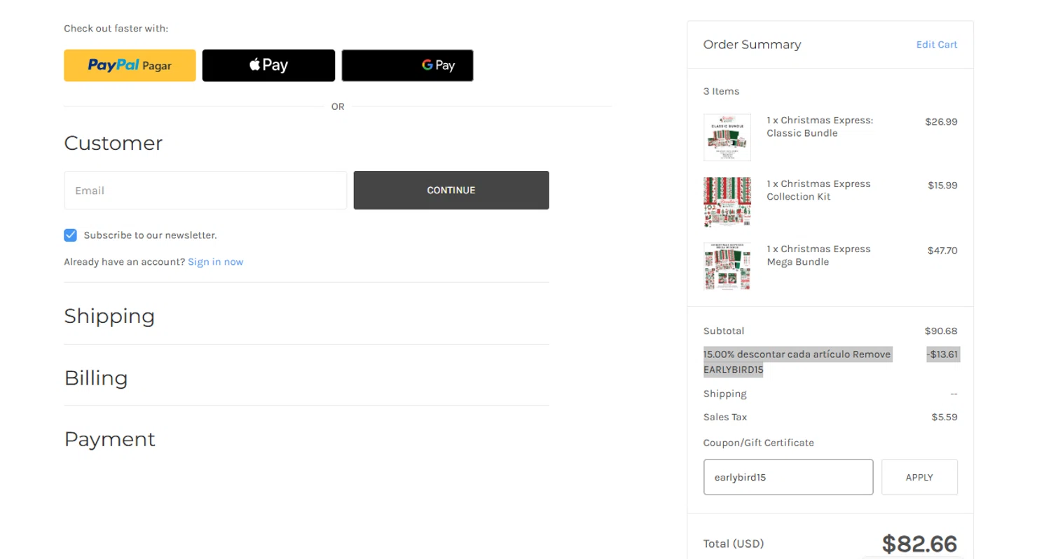 Echo Park Paper checkout page showing Echo Park Paper coupon code box | Screenshot taken by SimplyCodes community member on Nov 19, 2025