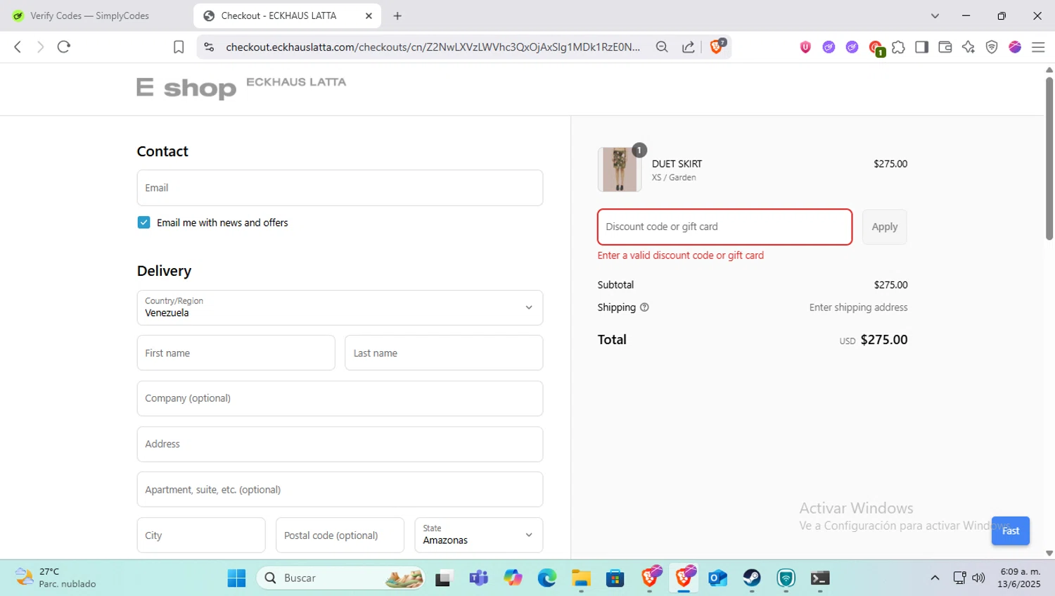 Eckhaus Latta promo code screenshot showing code EATITUP applied at Eckhaus Latta checkout page. Uploaded by SimplyCodes community member SapeGato on Jun 13, 2025