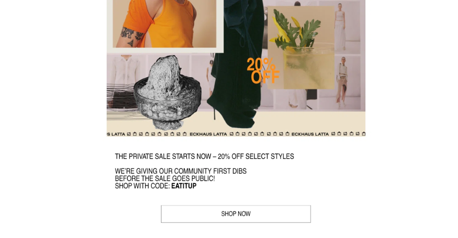 Eckhaus Latta promo code screenshot showing code EATITUP applied at Eckhaus Latta checkout page. Uploaded by SimplyCodes community member ELOIN777 on May 15, 2025