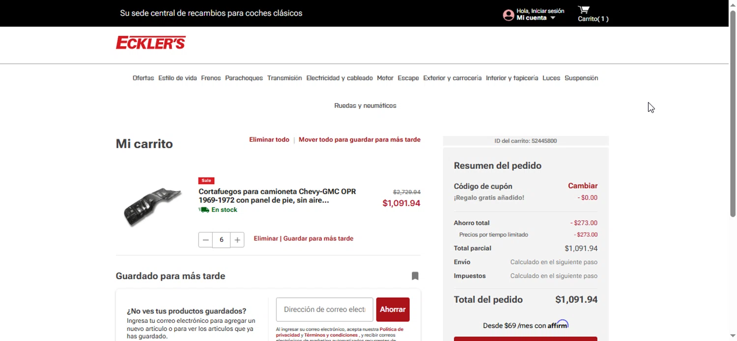 Eckler's Corvette checkout page showing Eckler's Corvette promo code box | Screenshot taken by SimplyCodes community member on Mar 24, 2025