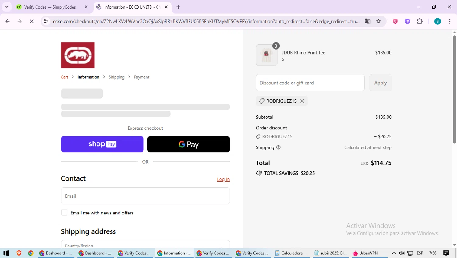 Ecko Unltd promo code screenshot showing code RODRIGUEZ15 applied at Ecko Unltd checkout page. Uploaded by SimplyCodes community member QuestScholar5572 on Jul 9, 2025